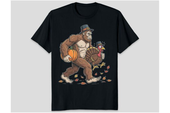 Bigfoot Pilgrim Turkey Thanksgiving PNG: Quirky Fall Design Asset