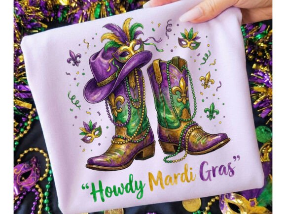 Howdy Mardi Gras Cowboy Boots Tshirt Png: A Festive Fusion