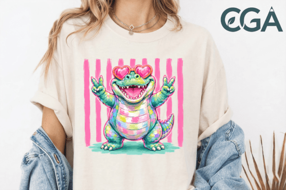 Spread Retro Joy with the Cute Alligator Peace Sign PNG