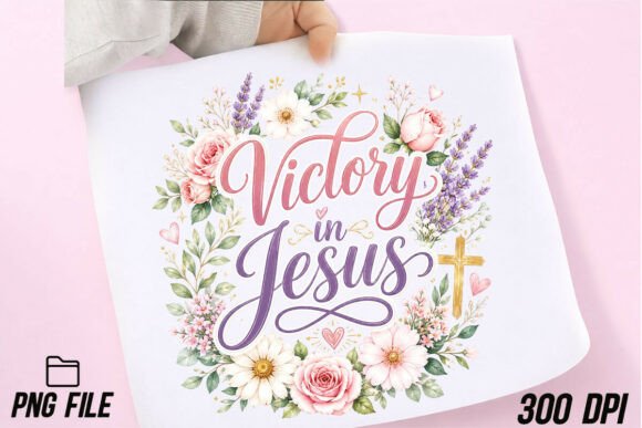 Victory in Jesus PNG: Faith & Floral Design Elements